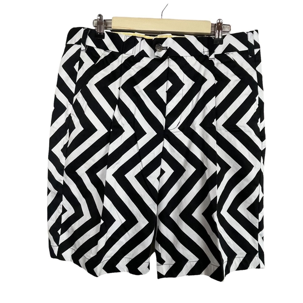 Loudmouth Golf Shorts Mens 36 Black White Chevron Pleated Country Club Bold